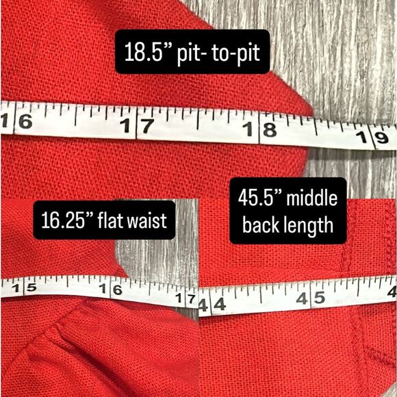 Commense Red Linen-Blend Pleated Maxi Dress With Front Keyhole Cutout Cottage - Picture 14 of 14